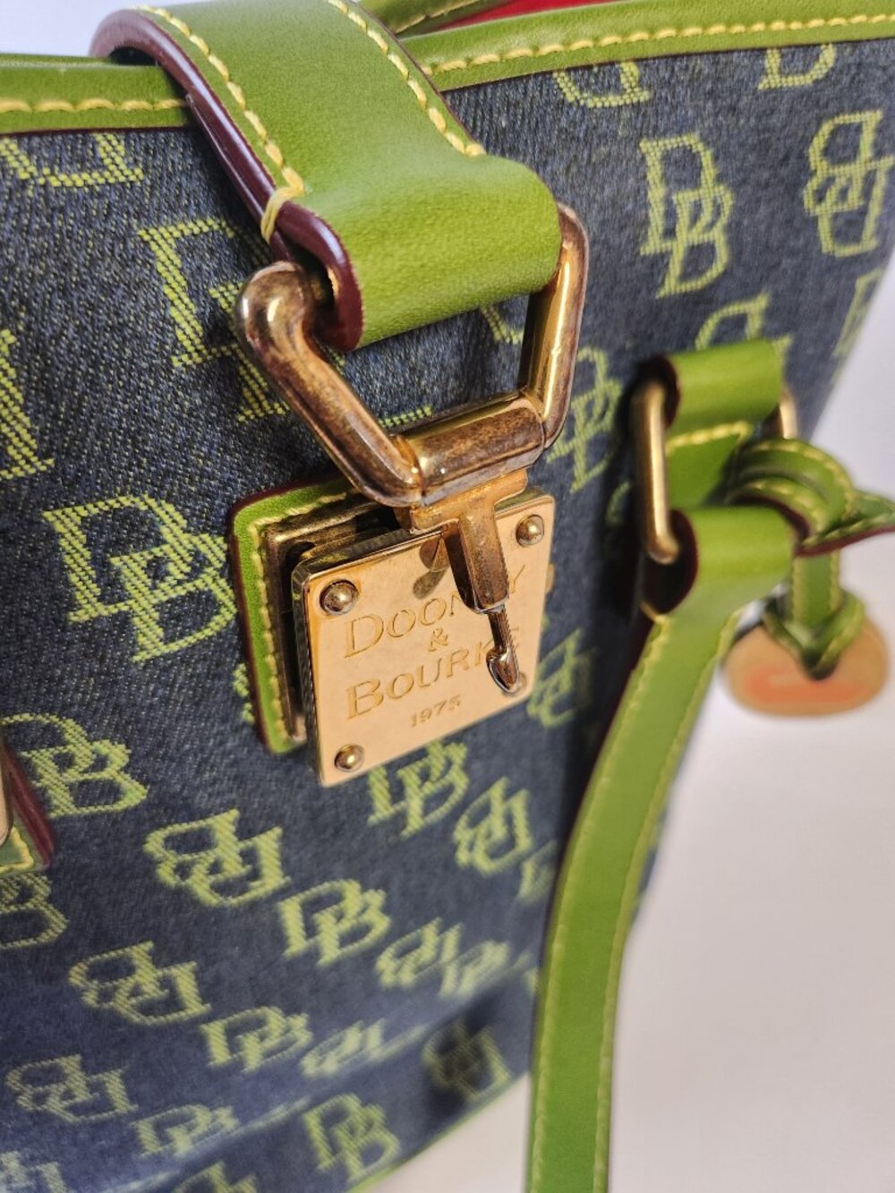 Dooney Bourke North South Bucket Bag Blue Denim Green Purse Handbag Shoulder Bag - Picture 16 of 16